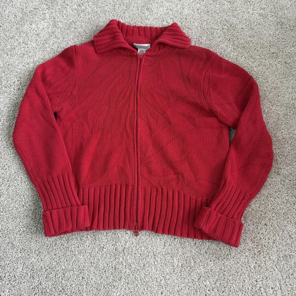 Vintage Worthington Essentials Cardigan Sweater Womens Large Red Full Zip Knit